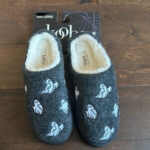 Kooba Ghost Adult Size L (8-9 White & Gray Faux Fur  Ladies Slippers Halloween